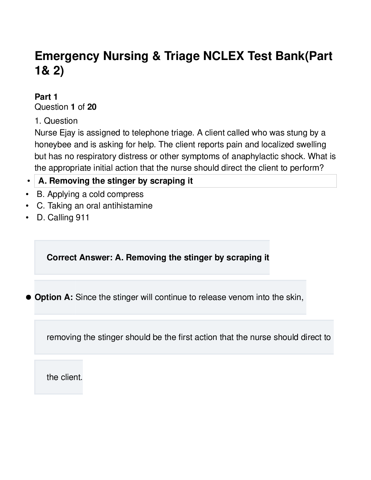 Preview image for Emergency Nursing & Triage NCLEX Test Bank(Part 1& 2)